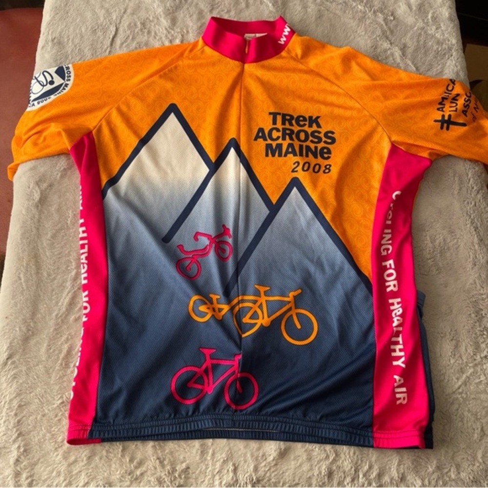 VOMax Trek Across Maine Cycling Jersey - Orange and Pink XL